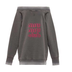 (S) Miumiu Off-The-Shoulder Club Sweater Dress In Grey